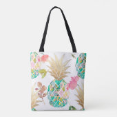 PixDezines Aloha Pineapple+Floral Waterverf Tote Bag (Achterkant)