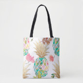 PixDezines Aloha Pineapple+Floral Waterverf Tote Bag (Voorkant)