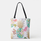 PixDezines Aloha Pineapple+Floral Waterverf Tote Bag (Achterkant)