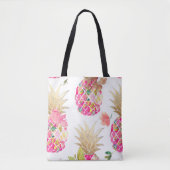 PixDezines Aloha Pineapple+Floral Waterverf Tote Bag (Voorkant)