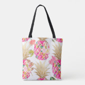 PixDezines Aloha Pineapple+Floral Waterverf Tote Bag (Achterkant)