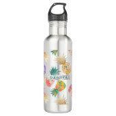 PixDezines Aloha Pineapple+Floral Waterverf Waterfles (Voorkant)