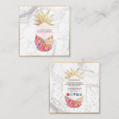 PixDezines ALOHA PINEAPPLE/HOT PINK/FAUX GOLD Vierkante Visitekaartje (Voorkant / Achterkant)
