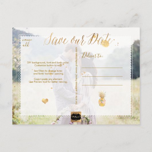 PixDezines Aloha Pineapple/Hot Pink/Save the Date Aankondigingskaart (Achterkant)