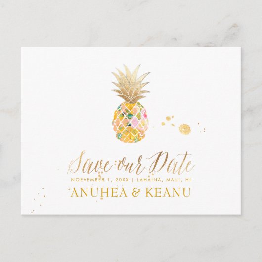 PixDezines Aloha Pineapple/Hot Pink/Save the Date Aankondigingskaart (Voorkant)