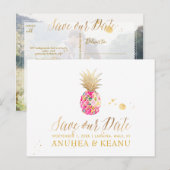 PixDezines Aloha Pineapple/Hot Pink/Save the Date Aankondigingskaart (Voorkant / Achterkant)