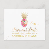 PixDezines Aloha Pineapple/Hot Pink/Save the Date Aankondigingskaart (Voorkant)