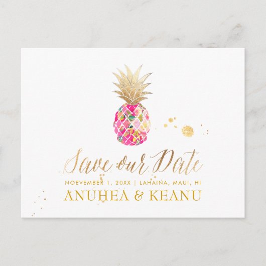 PixDezines Aloha Pineapple/Hot Pink/Save the Date Aankondigingskaart (Voorkant)