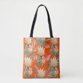 PixDezines Aloha Pineapple+Palm Fronds Waterverf Tote Bag (Voorkant)