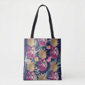 PixDezines Aloha Pineapple+Palm Fronds Waterverf Tote Bag (Voorkant)