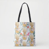 PixDezines Aloha Pineapple+Palm Fronds Waterverf Tote Bag (Voorkant)