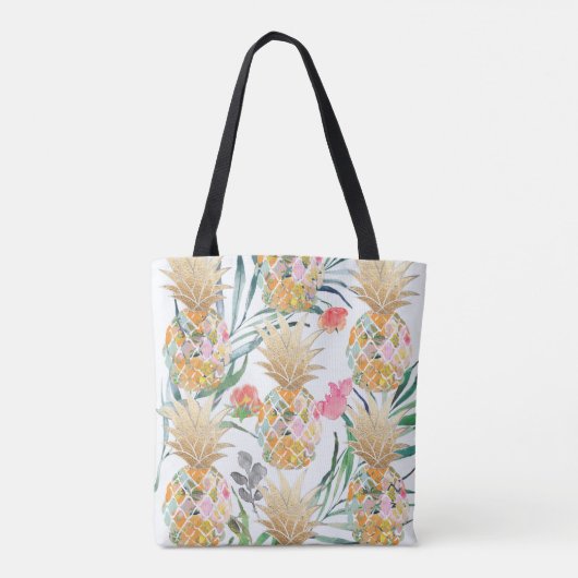 PixDezines Aloha Pineapple+Palm Fronds Waterverf Tote Bag (Achterkant)