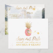 PixDezines Aloha Pineapple/Pink/Save the Date Aankondigingskaart (Voorkant / Achterkant)