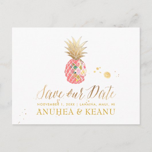 PixDezines Aloha Pineapple/Pink/Save the Date Aankondigingskaart (Voorkant)