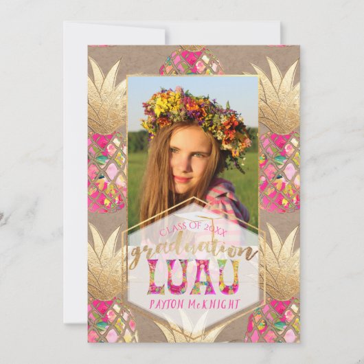 PixDezines Aloha Pineapples, Afstuderen Luau Kaart (Voorkant)