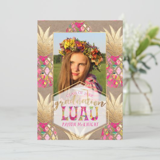 PixDezines Aloha Pineapples, Afstuderen Luau Kaart (Staand voorkant)