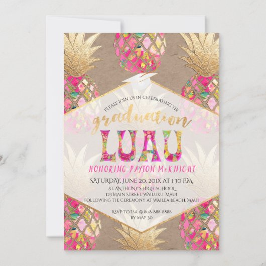 PixDezines Aloha Pineapples, Afstuderen Luau Kaart (Achterkant)