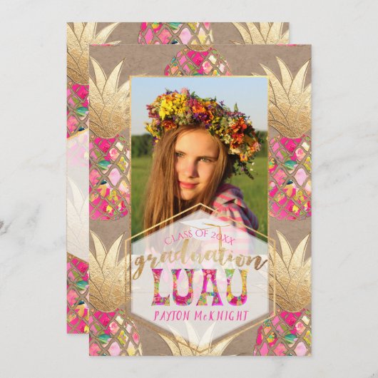 PixDezines Aloha Pineapples, Afstuderen Luau Kaart (Voorkant / Achterkant)