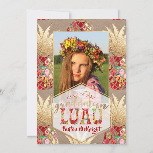 PixDezines Aloha Pineapples, Afstuderen Luau Kaart (Voorkant)