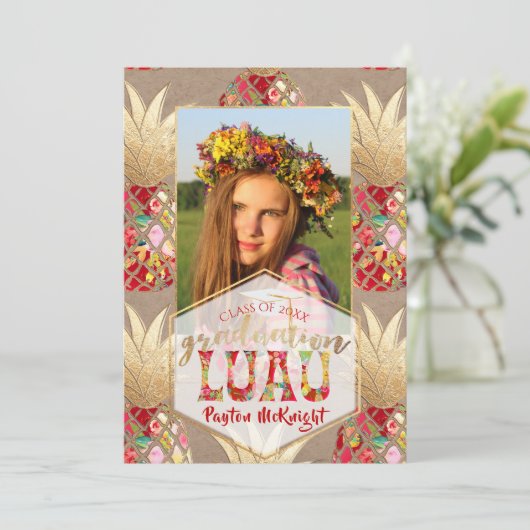 PixDezines Aloha Pineapples, Afstuderen Luau Kaart (Staand voorkant)