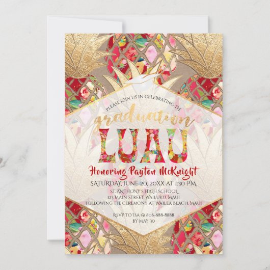 PixDezines Aloha Pineapples, Afstuderen Luau Kaart (Achterkant)