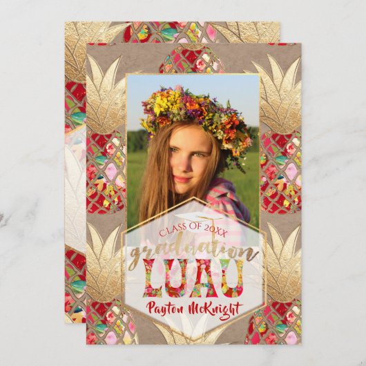 PixDezines Aloha Pineapples, Afstuderen Luau Kaart (Voorkant / Achterkant)