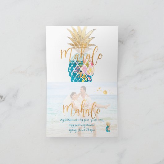 PixDezines Aloha Pineapples/Aqua/Mahalo Bedankkaart (Binnen)