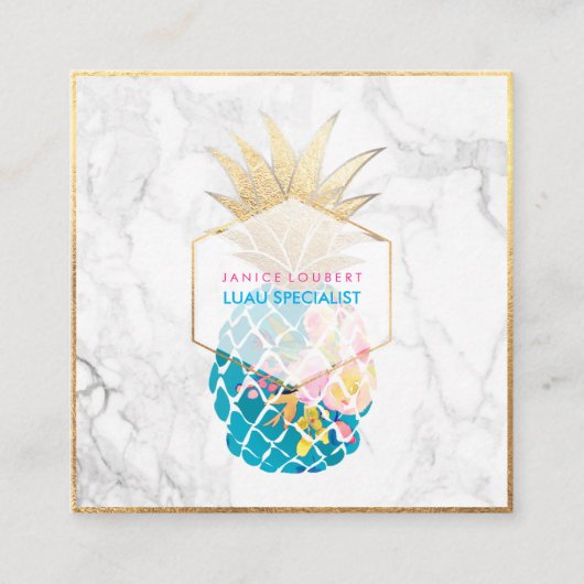 PixDezines Aloha Pineapples/Gold/Marble Vierkante Visitekaartje (Voorkant)