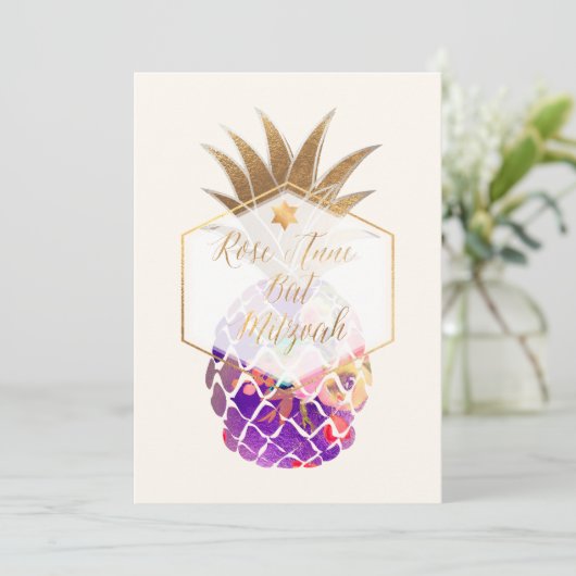 PixDezines Aloha Pineapples/Waterverf/Bat Mitzvah Kaart (Staand voorkant)