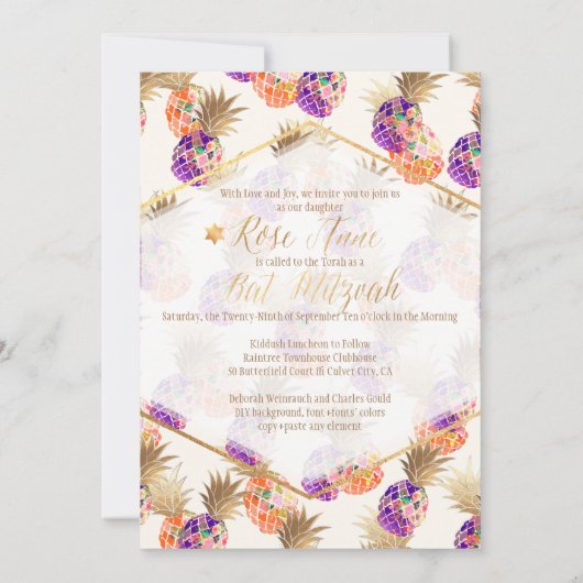 PixDezines Aloha Pineapples/Waterverf/Bat Mitzvah Kaart (Achterkant)