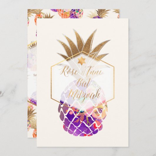 PixDezines Aloha Pineapples/Waterverf/Bat Mitzvah Kaart (Voorkant / Achterkant)