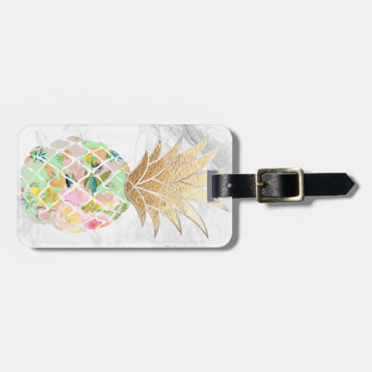PixDezines Aloha Pineapples+White Marble Bagagelabel (Voorkant horizontaal)
