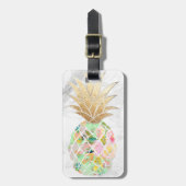 PixDezines Aloha Pineapples+White Marble Bagagelabel (Voorkant verticaal)