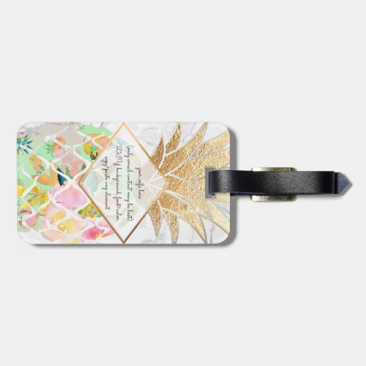 PixDezines Aloha Pineapples+White Marble Bagagelabel (Achterkant horizontaal)