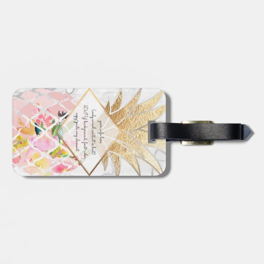 PixDezines Aloha Pineapples+White Marble Bagagelabel (Achterkant horizontaal)