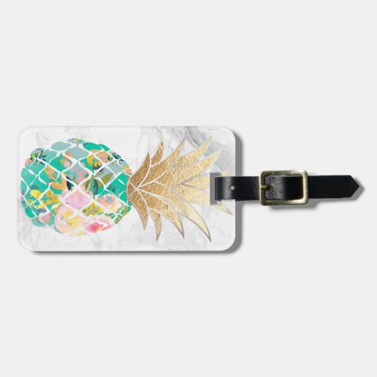PixDezines Aloha Pineapples+White Marble Bagagelabel (Voorkant horizontaal)
