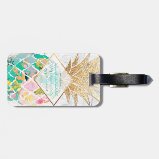 PixDezines Aloha Pineapples+White Marble Bagagelabel (Achterkant horizontaal)