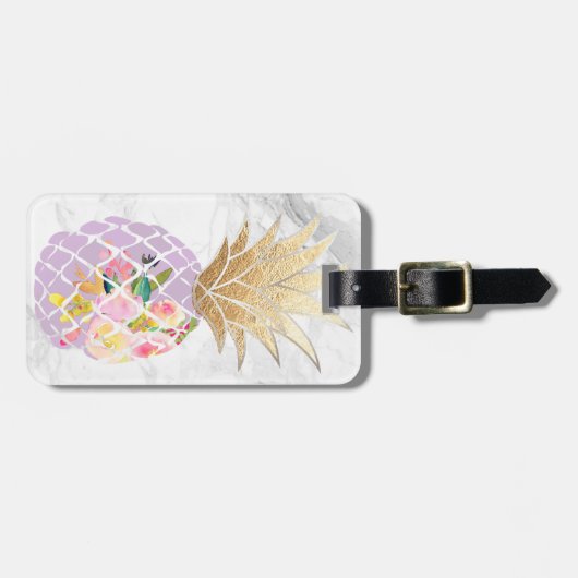 PixDezines Aloha Pineapples+White Marble Bagagelabel (Voorkant horizontaal)