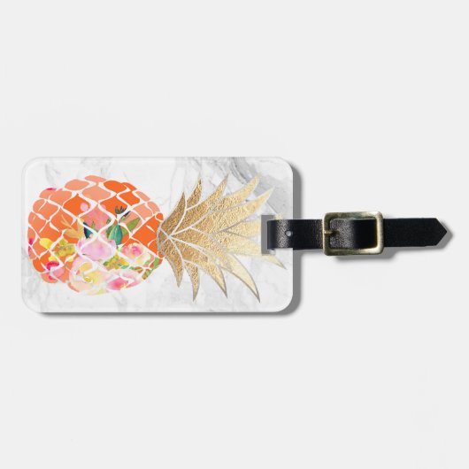 PixDezines Aloha Pineapples+White Marble Bagagelabel (Voorkant horizontaal)