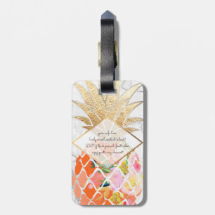PixDezines Aloha Pineapples+White Marble Bagagelabel