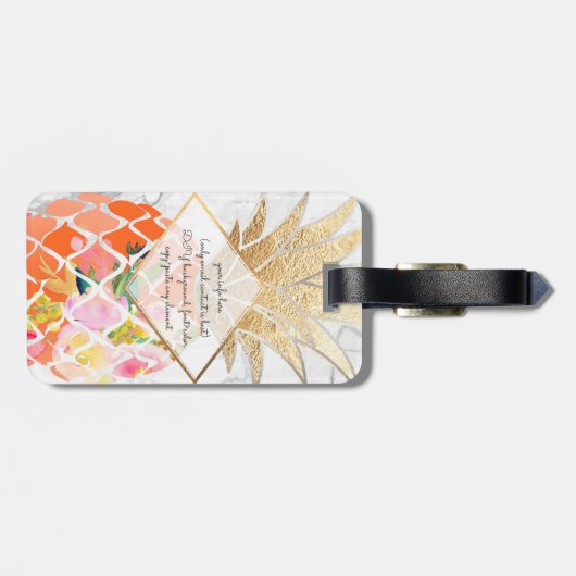 PixDezines Aloha Pineapples+White Marble Bagagelabel (Achterkant horizontaal)