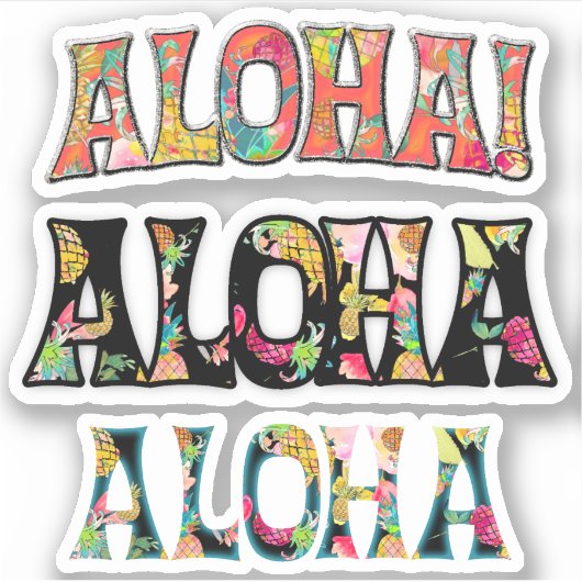 PixDezines Aloha, zwart, Blauwgroen en koraal Sticker (Voorkant)