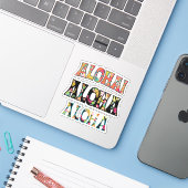 PixDezines Aloha, zwart, Blauwgroen en koraal Sticker (Laptop met iPhone)