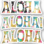 PixDezines Aloha, Zwart, Blauwgroen en Rood Sticker (Voorkant)