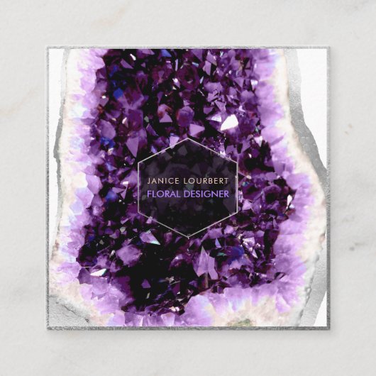 PixDezines Amethyst Quartz/Jewelry Designer Vierkante Visitekaartje (Voorkant)