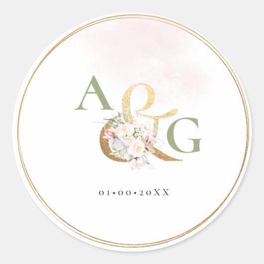 PixDezines Ampersand+H2 Dusty Blush Cream Rozen Ronde Sticker (Voorkant)