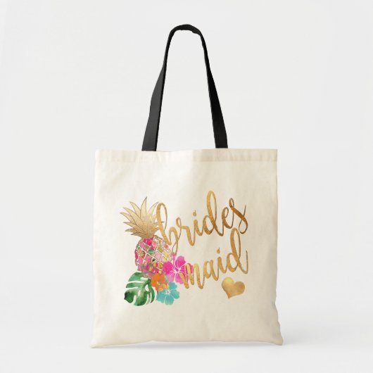 PixDezines anananas Bridesmaid/Faux Gold Script Tote Bag (Voorkant)