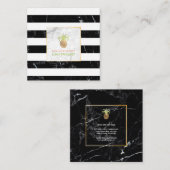 PixDezines anananassen/zwarte stripes marmer Vierkante Visitekaartje (Voorkant / Achterkant)