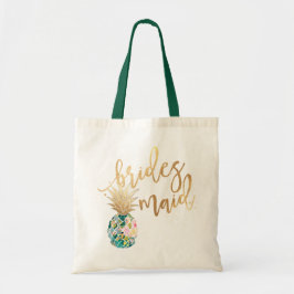 PixDezines ananas/Bridesmaid/Faux Gold Script Tote Bag
