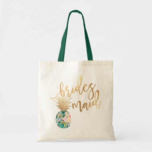 PixDezines ananas/Bridesmaid/Faux Gold Script Tote Bag (Voorkant)